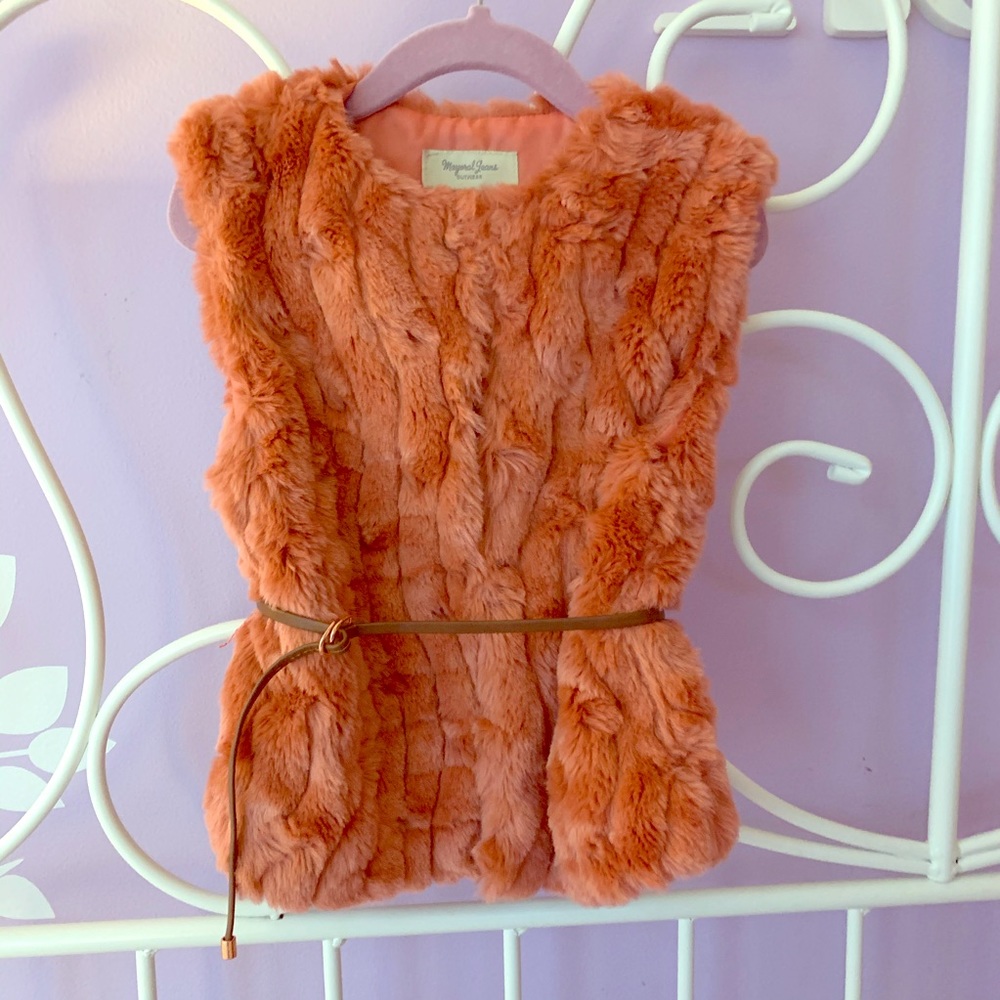 Dusty rose faux fur Mayoral Jeans vest